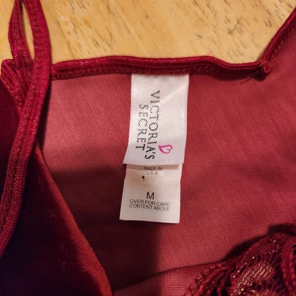 Vintage 90s Victoria's Secret red velvet lace bodice spaghetti strap bodysuit - Picture 5 of 5